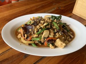 Tofu fried basil  at Aum in Chiang Mai