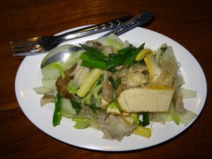 Stir fried noodles with mushrooms and vegetables at Aum in Chiang Mai