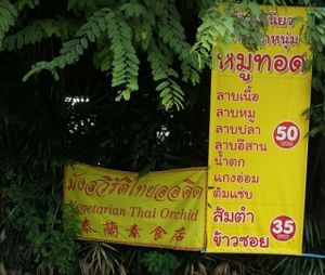 street signage at Vegetarian Thai Orchid in Chiang Mai