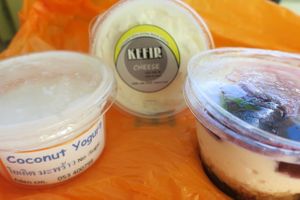 coconut yoghurt, keffir cheese and vegan keffir dessert  at Aden Market in Chiang Mai