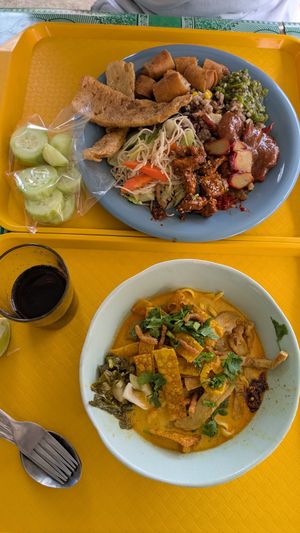 Big platter (above) and Khao Soi (below) at Boonsita Restaurant in Chiang Rai