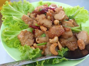 Cashew 'chicken' with dried chilli at Num Heng Vegetarian in Hat Yai