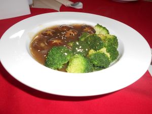 Ning's 5 Star J's - Broccoli and Shittake Mushrooms with a very delicious brown sauce  at Five Star J Restaurant in Pattaya