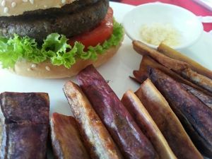 Shiitake mushroom burger. 100% vegan. at Five Star J Restaurant in Pattaya