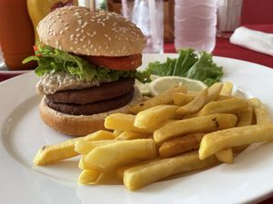 Soy burger, 199 baht  at Five Star J Restaurant in Pattaya