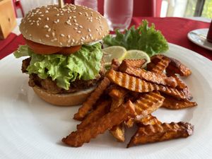Shiitake burger, 199 baht  at Five Star J Restaurant in Pattaya
