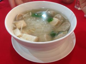 rice noodle soup with veg fish balls at Five Star J Restaurant in Pattaya