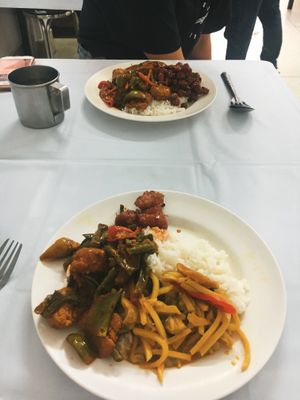 Rice and 3 toppings 65 tbh at Hesan Vegetarian in Phuket