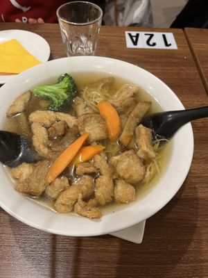 Chicken Leon noodle Soup “delicious”!!!  at Utopia Vegan in Dickson