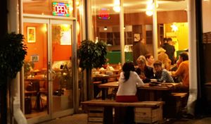 glad we had nice table outdoor :) at Utopia Vegan in Dickson