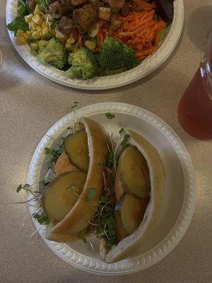 vegan meat pita, big salad and an iced herbal tea  at Simply Food in Guam