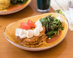 Pumpkin & Corn Fritter at Raw Power Cafe in Auckland