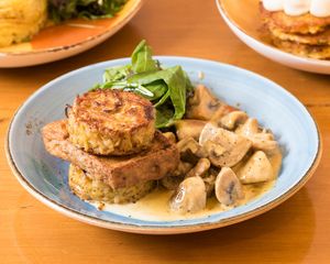 Tofu Hashbrown and Mushroom at Raw Power Cafe in Auckland