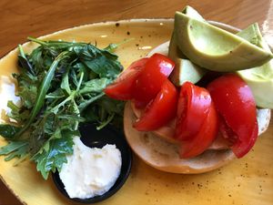 Vegan bagel with vegan cream cheese at Raw Power Cafe in Auckland