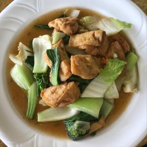 Tom yum tofu and veges  at Welcome Chinese Vegetarian Cafe in Christchurch