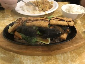 Hot plate lemon eggplant tofu  at Welcome Chinese Vegetarian Cafe in Christchurch