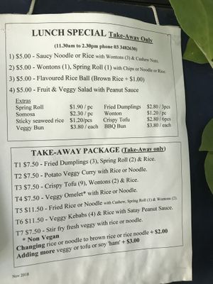Lunchtime takeaway specials - still valid March 2022   at Welcome Chinese Vegetarian Cafe in Christchurch