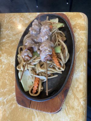 Satay noodle hot plate  at Welcome Chinese Vegetarian Cafe in Christchurch