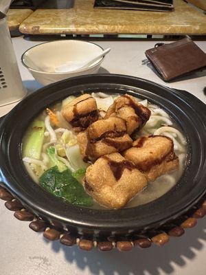 Saucy tofu udon Claypot   at Welcome Chinese Vegetarian Cafe in Christchurch