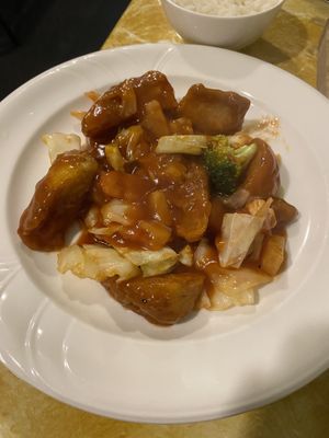 Sweet and sour potatoes   at Welcome Chinese Vegetarian Cafe in Christchurch