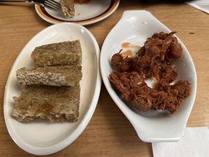 Sticky seaweed rice and cheeky nuggets  at Welcome Chinese Vegetarian Cafe in Christchurch