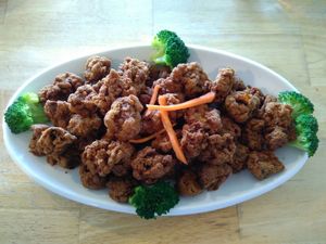 Large portion of "Savory Peppered Crispy [Mushroom] Nuggets" for $20 at Welcome Chinese Vegetarian Cafe in Christchurch