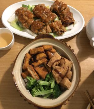 Oregano satay and ginger claypot at Welcome Chinese Vegetarian Cafe in Christchurch