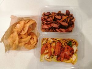 L: plum sauce seitan chikn, R: Crispy nuggs, top: fried wontons at Welcome Chinese Vegetarian Cafe in Christchurch
