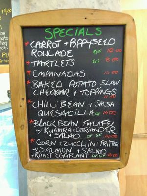 Specials incl. dairy-free (DF) dishes at Taste Nature in Dunedin