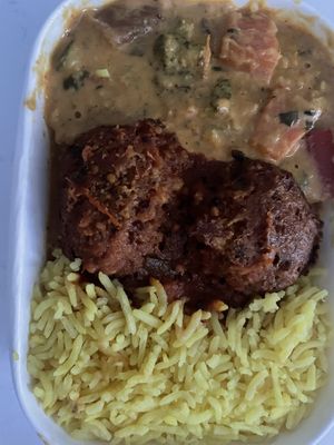 Rice, kofta and satay vegetable curry  at Govinda's - CBD in Brisbane