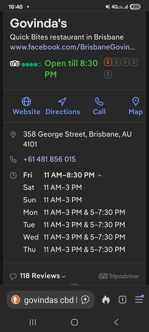 Hours need to be updated! at Govinda's - CBD in Brisbane