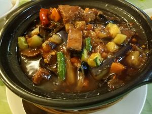 Szechuan style eggplant and vegetarian fish hot pot at Tian Ran in Mermaid Beach