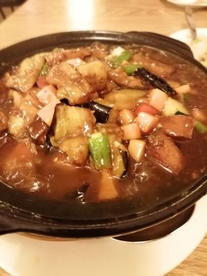 Szechuan style eggplant & vegetarian fish hot pot at Tian Ran in Mermaid Beach