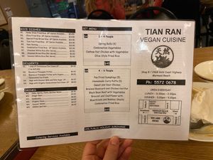 Menu at Tian Ran in Mermaid Beach