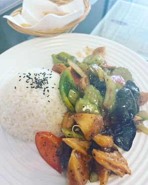 Monkey Head Mushroom in Black Pepper Sauce at Thea Vegetarian Tea Garden in Adelaide