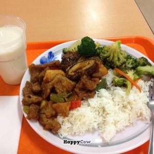 sweet and sour gluten, fish bites and broccoli at Pure Vegetarian - Total Vegetarian - Stall in Adelaide