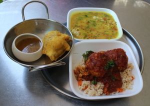 Dhal, kofta, and pakora at Cardamom Pod. at Cardamom Pod in Byron Bay