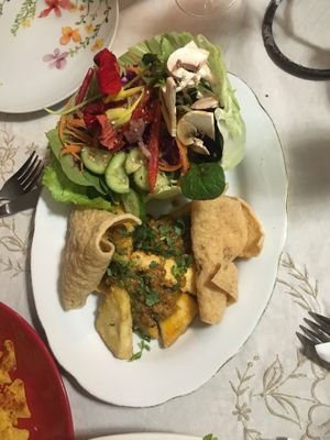 Satay tofu (my favorite!) at Wolf & Lamb Vegan in Nimbin