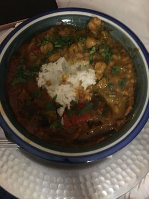 Two curries and rice   at Wolf & Lamb Vegan in Nimbin