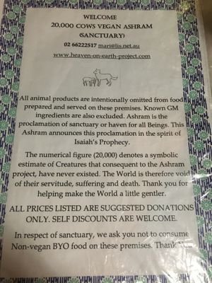 Menu - cover at Wolf & Lamb Vegan in Nimbin