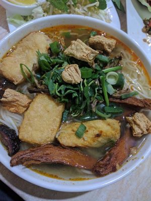 Crispy chicken noodle soup  at An Lac Vegan in Cabramatta