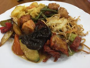 stir-fry with noodles at Green Gourmet in Newtown