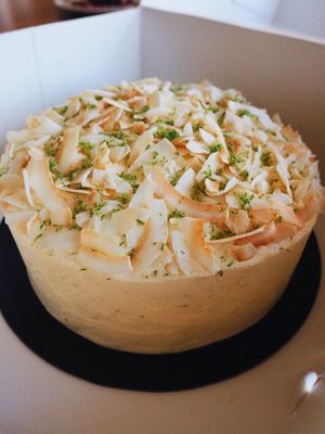 Our gluten free Coconut & Lime Sponge Cake! 
Come in and grab a slice or why not jump on our website to order one for your next special event? at Green Gourmet in Newtown