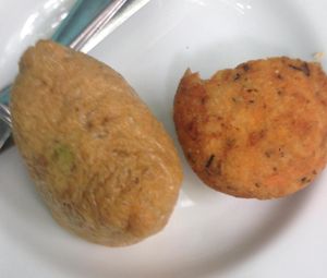 Tofu pocket and rice balls. at Iku Wholefood Kitchen in Glebe