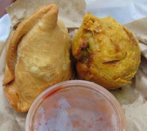 A couple of their vegan snacks at Maya Vegetarian Chat House in Surry Hills