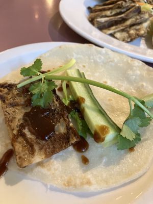 Pecking duck ready to eat  at Mother Chu's Vegetarian Kitchen in Sydney