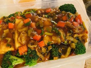 I counted 7-8 pieces of tofu.  at Mother Chu's Vegetarian Kitchen in Sydney