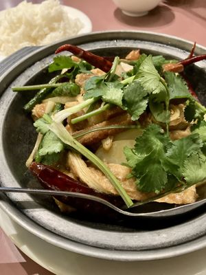 Chilli and ginger soya sheet with potato "ham"  at Mother Chu's Vegetarian Kitchen in Sydney