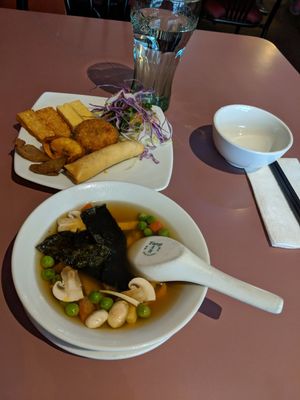 Seaweed soup and selection platter at Mother Chu's Vegetarian Kitchen in Sydney