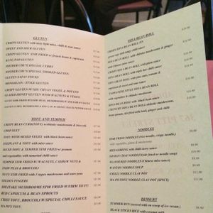 menu 2 at Mother Chu's Vegetarian Kitchen in Sydney